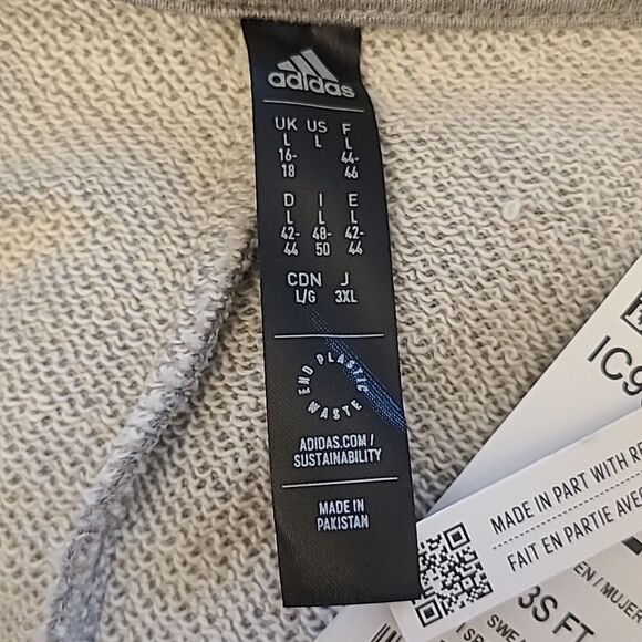 adidas Women's Essentials 3-Stripes Quarter-Zip Sweatshirt Gray and White Size L - Picture 10 of 12